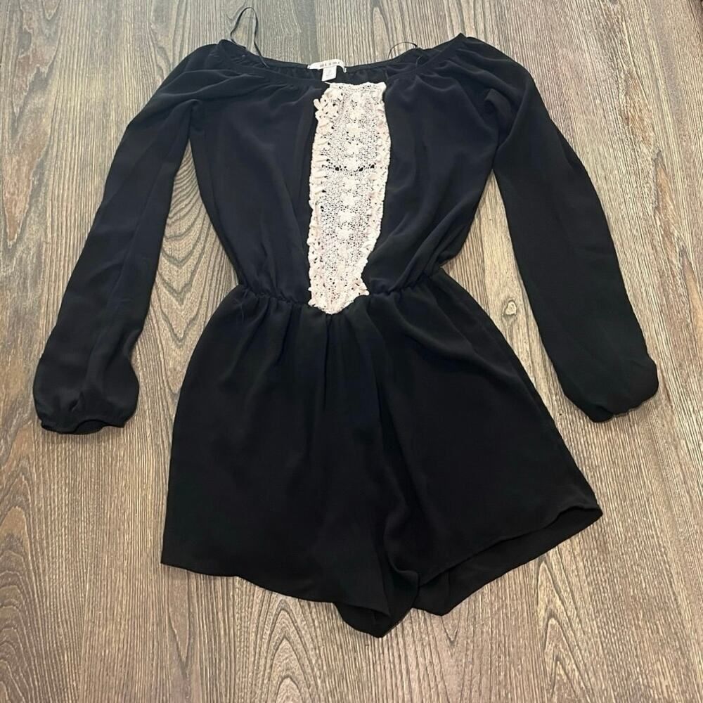 Miami Womens Romper Long Sleeves Off The Shoulder Crochet Design Black Size S